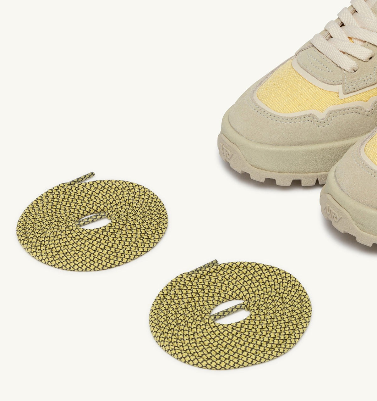 Man WILDPACE LOW SNEAKERS IN WHITE AND LEMON MERINGUE CORDURA AND SUEDE