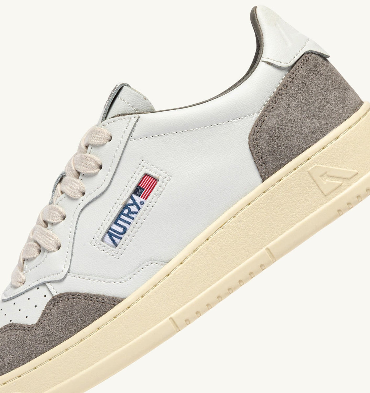 Man MEDALIST LOW SNEAKERS IN WHITE LEATHER AND CEMENT SUEDE