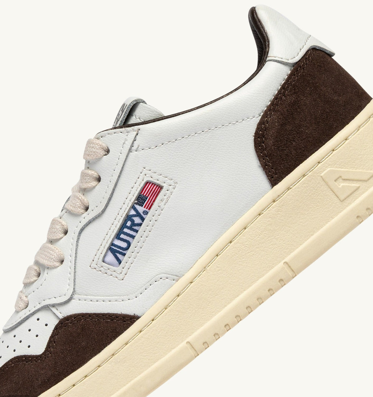 Man MEDALIST LOW SNEAKERS IN WHITE LEATHER AND MAHOGANY SUEDE