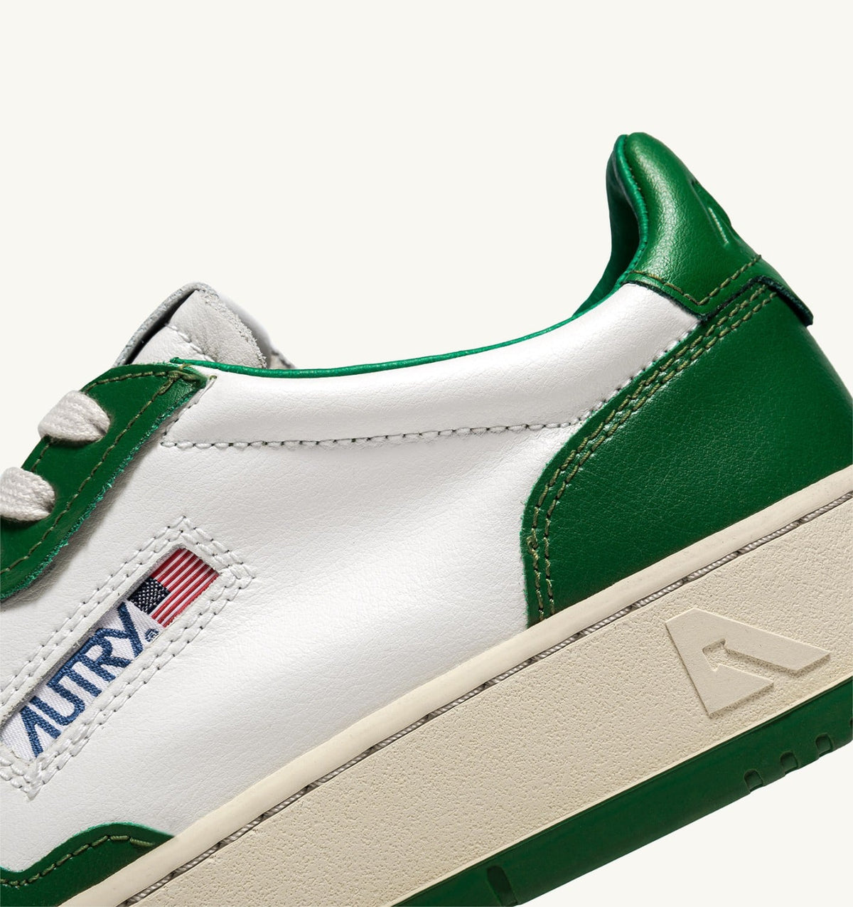 Man MEDALIST LOW BICOLOR SNEAKERS IN WHITE AND GREEN LEATHER