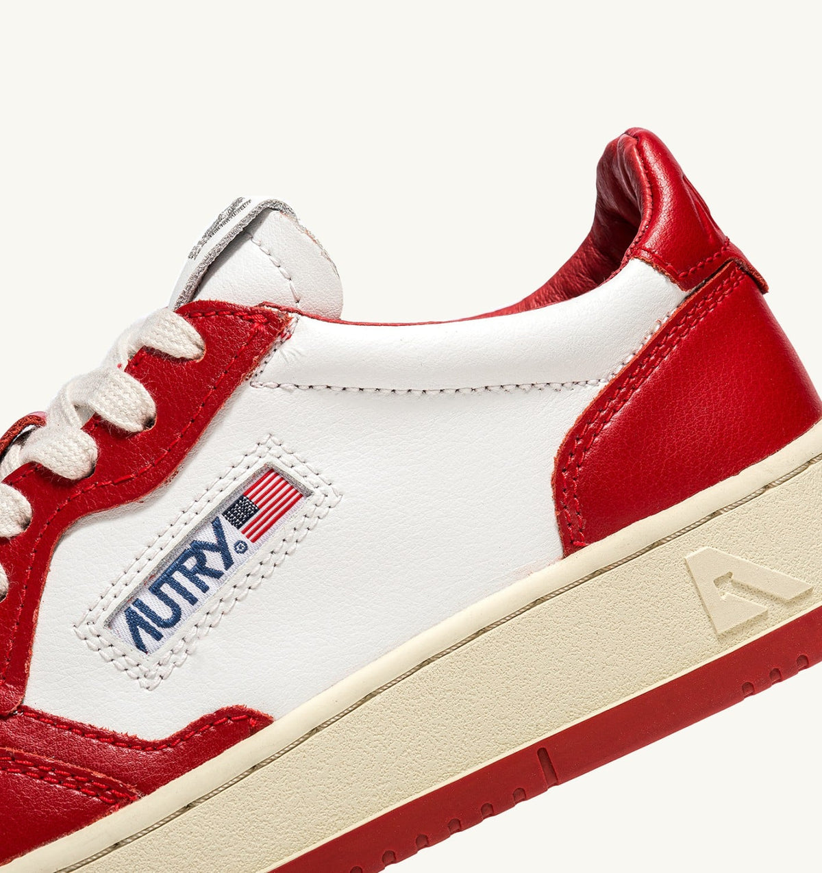 Man MEDALIST LOW BICOLOR SNEAKERS IN WHITE AND RED LEATHER