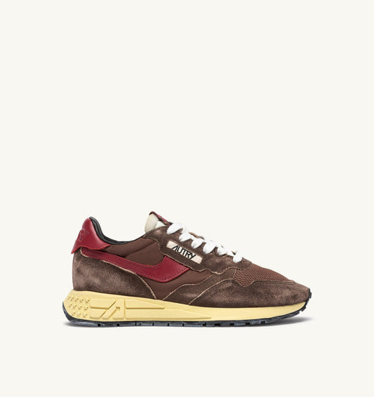 Woman REELWIND LOW SNEAKERS IN COFFEE SUGAR AND DEEP CLARET NYLON AND SUEDE