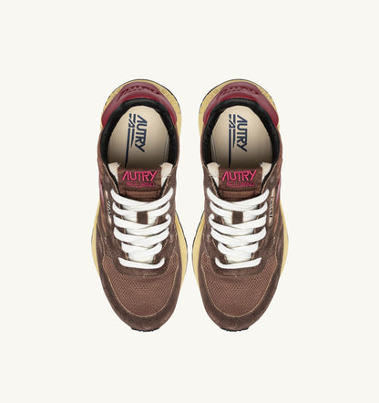 Woman REELWIND LOW SNEAKERS IN COFFEE SUGAR AND DEEP CLARET NYLON AND SUEDE