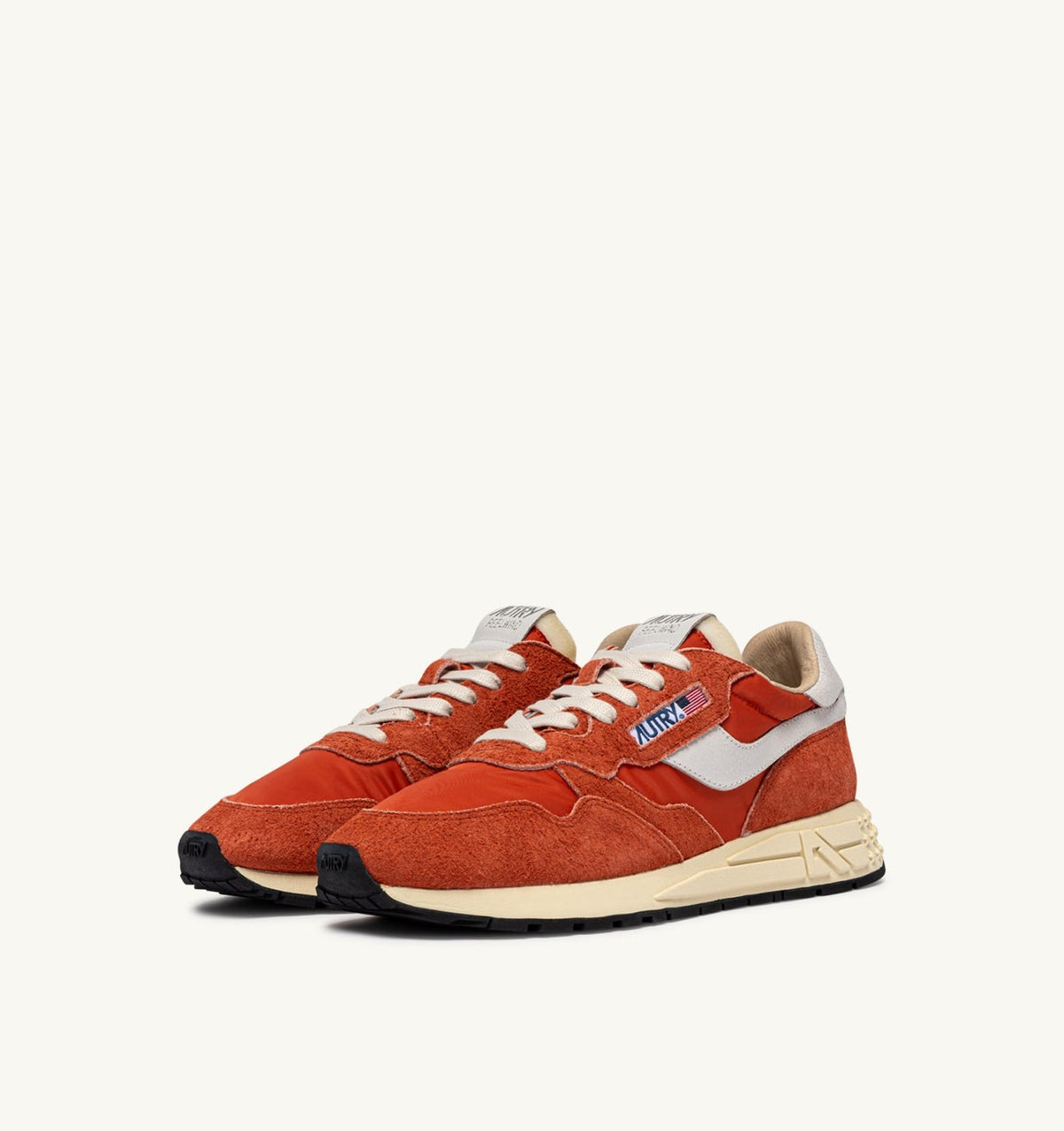 Woman REELWIND LOW SNEAKERS IN WHITE AND ORANGE RUST NYLON AND SUEDE