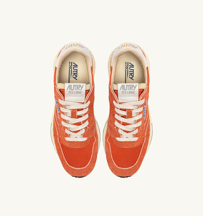 Woman REELWIND LOW SNEAKERS IN WHITE AND ORANGE RUST NYLON AND SUEDE