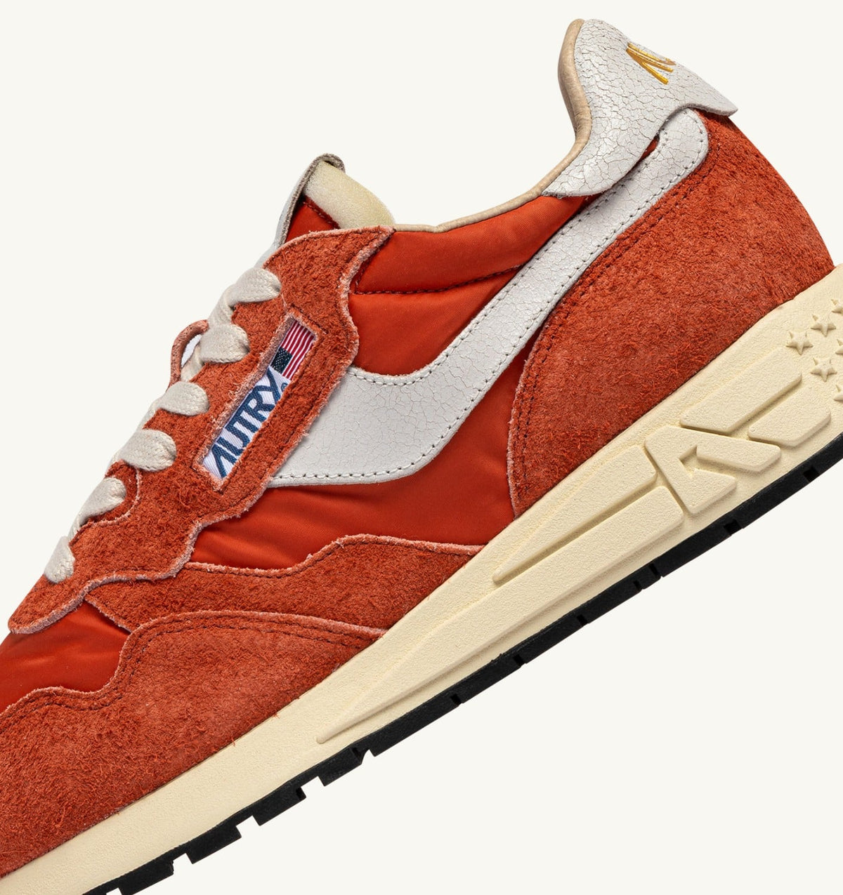 Woman REELWIND LOW SNEAKERS IN WHITE AND ORANGE RUST NYLON AND SUEDE