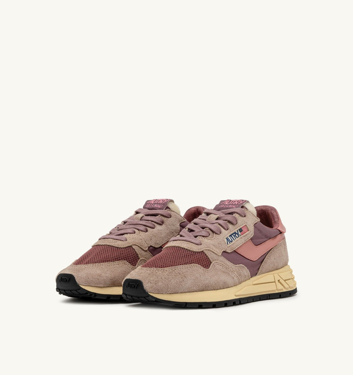 Woman REELWIND LOW SNEAKERS IN NYLON SUEDE AND LEATHER COLOR ROSE AND DESERT SAND