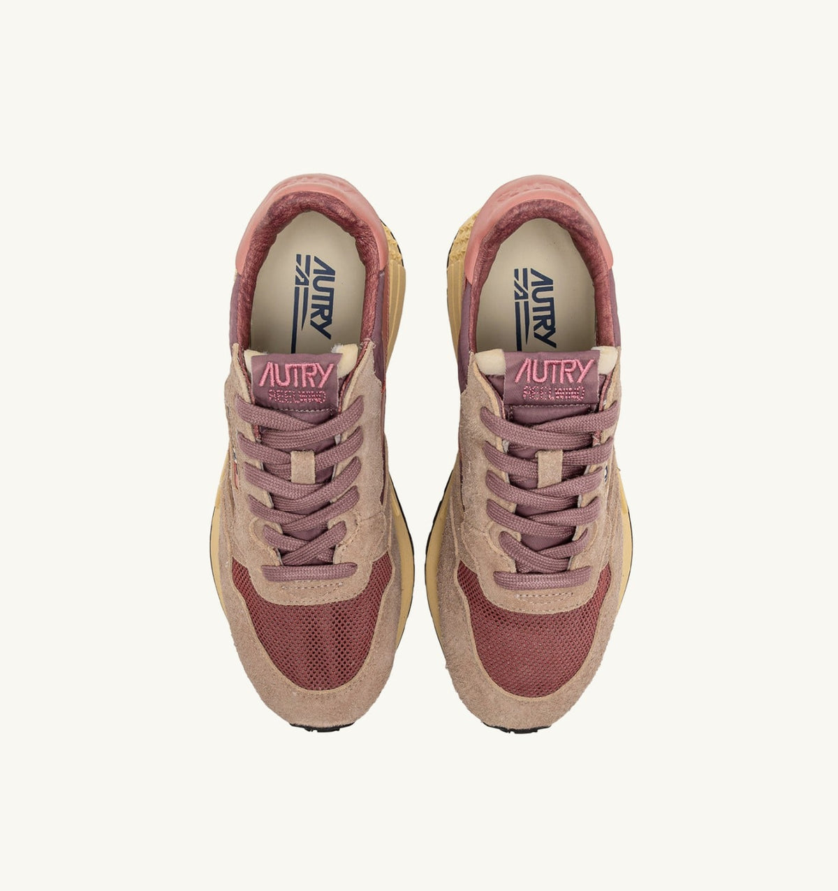 Woman REELWIND LOW SNEAKERS IN NYLON SUEDE AND LEATHER COLOR ROSE AND DESERT SAND