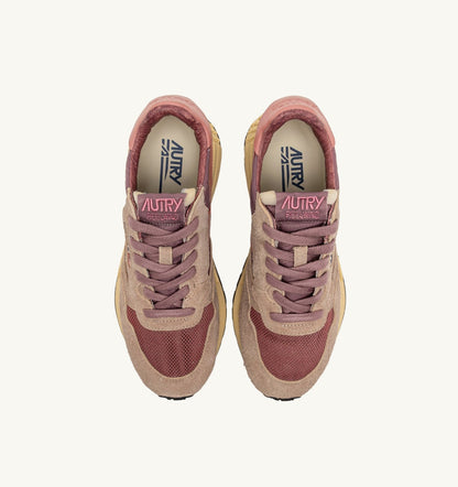 Woman REELWIND LOW SNEAKERS IN NYLON SUEDE AND LEATHER COLOR ROSE AND DESERT SAND