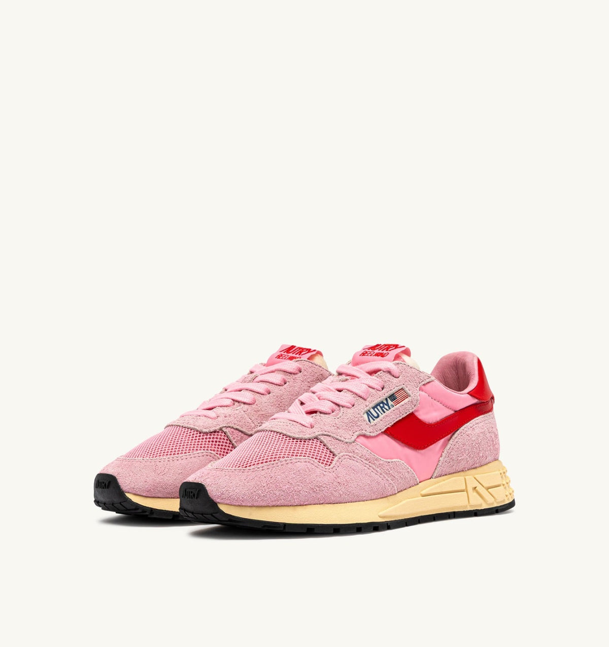 Woman REELWIND LOW SNEAKERS IN PINK CHERUB AND FLAME SCARLET NYLON AND SUEDE