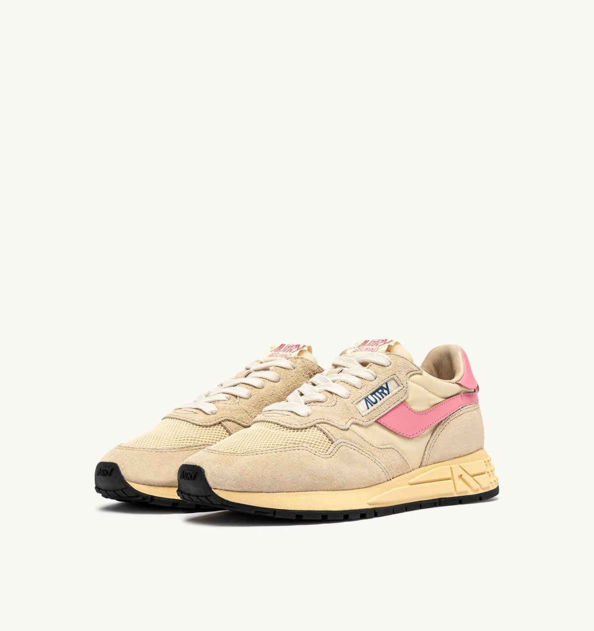 Woman REELWIND LOW SNEAKERS IN ECRU AND GERANIUM PINK NYLON AND SUEDE