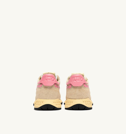 Woman REELWIND LOW SNEAKERS IN ECRU AND GERANIUM PINK NYLON AND SUEDE