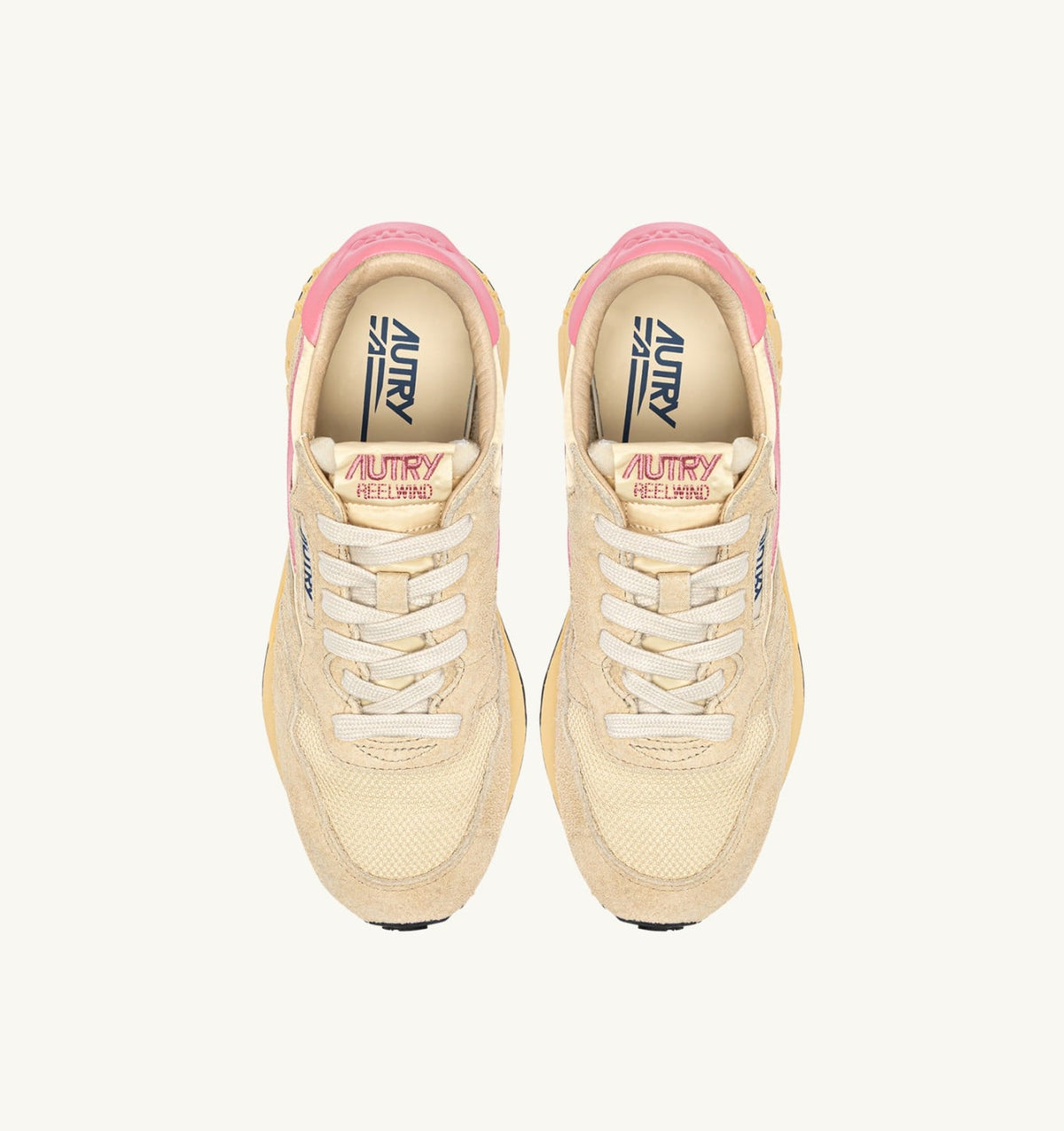 Woman REELWIND LOW SNEAKERS IN ECRU AND GERANIUM PINK NYLON AND SUEDE
