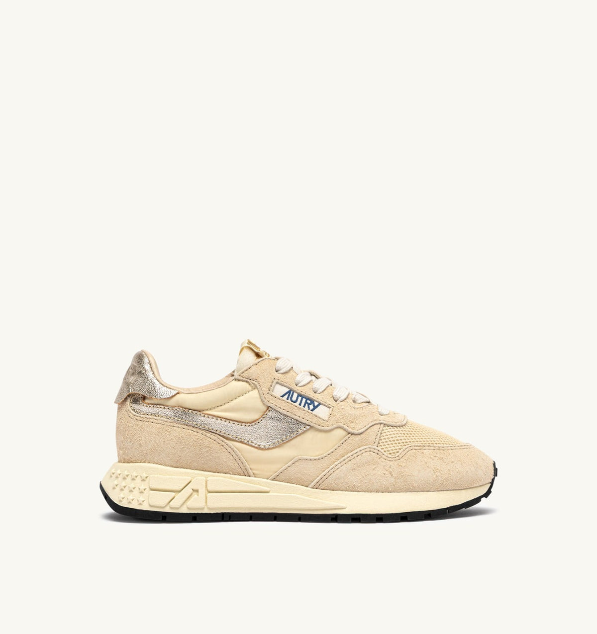 Woman REELWIND LOW SNEAKERS IN ECRU AND PLATINUM NYLON AND SUEDE