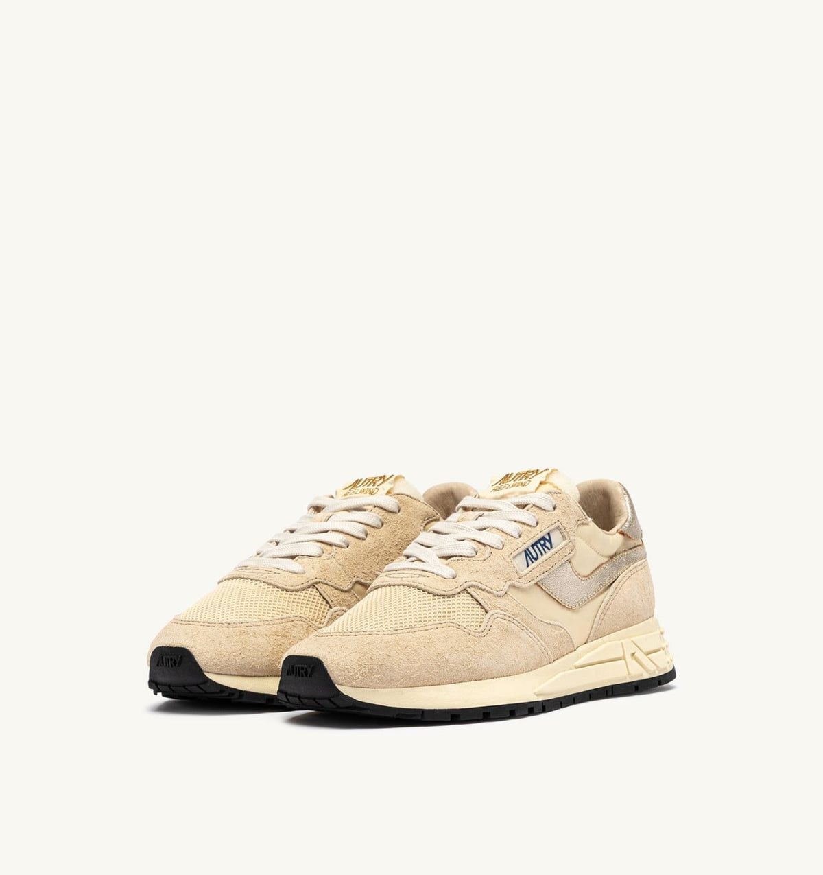 Woman REELWIND LOW SNEAKERS IN ECRU AND PLATINUM NYLON AND SUEDE