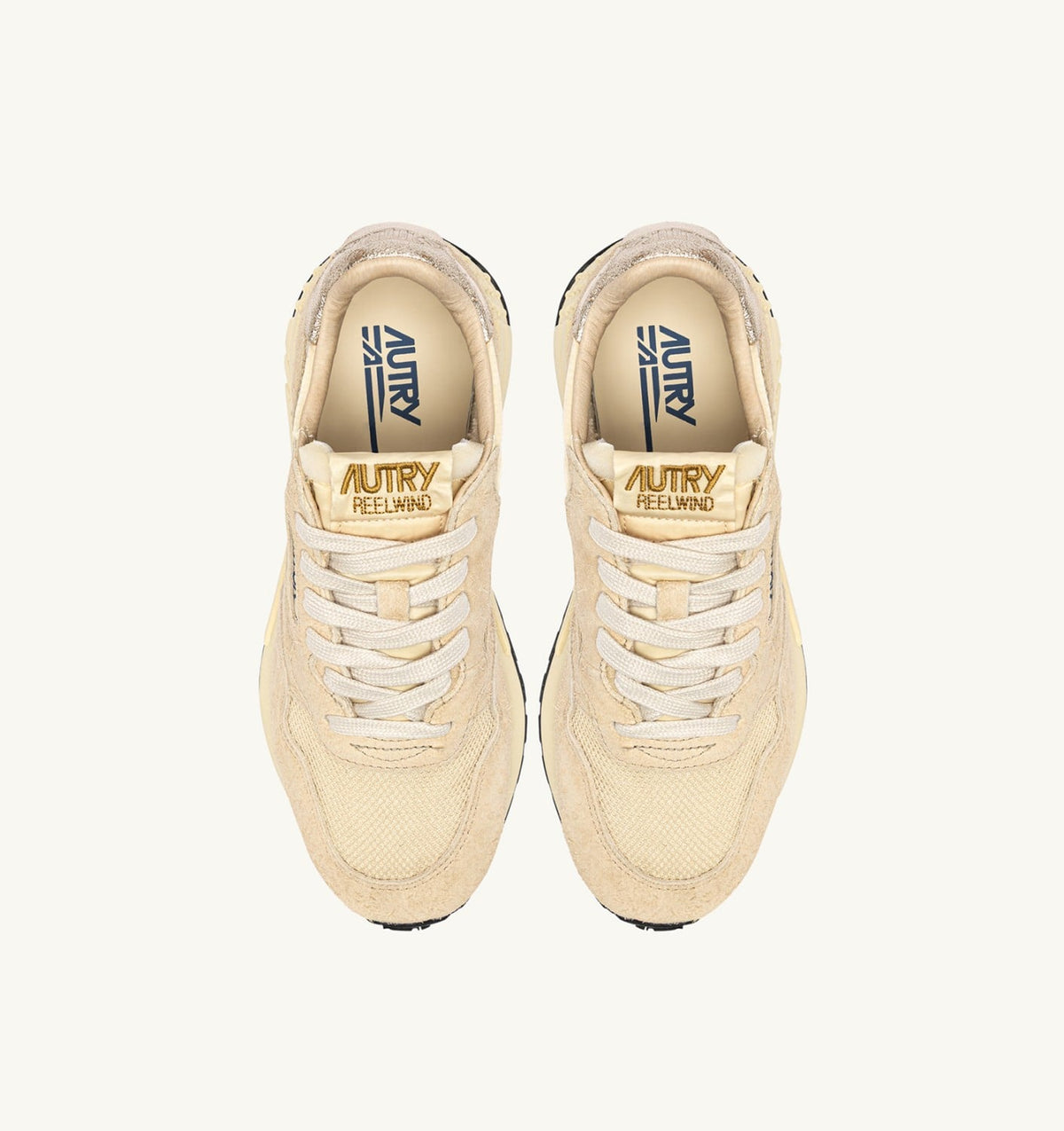 Woman REELWIND LOW SNEAKERS IN ECRU AND PLATINUM NYLON AND SUEDE