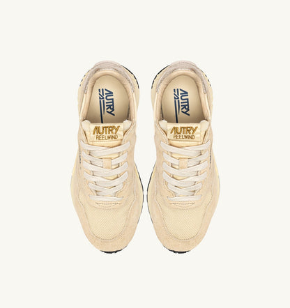 Woman REELWIND LOW SNEAKERS IN ECRU AND PLATINUM NYLON AND SUEDE