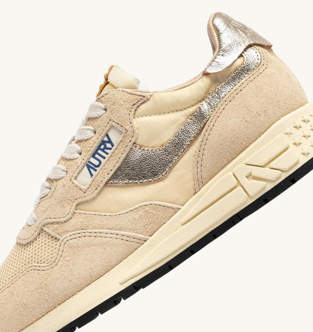 Woman REELWIND LOW SNEAKERS IN ECRU AND PLATINUM NYLON AND SUEDE