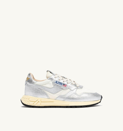 Woman REELWIND SNEAKERS IN SILVER-TONE NYLON AND METALIZED LEATHER