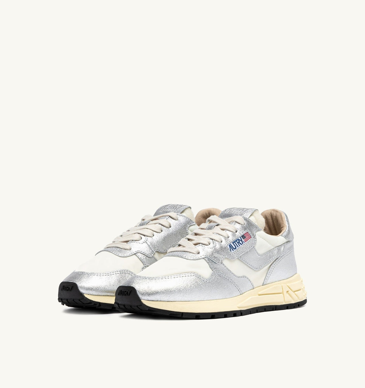 Woman REELWIND SNEAKERS IN SILVER-TONE NYLON AND METALIZED LEATHER