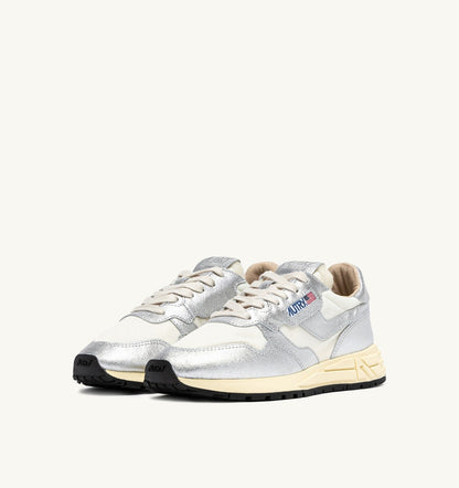 Woman REELWIND SNEAKERS IN SILVER-TONE NYLON AND METALIZED LEATHER
