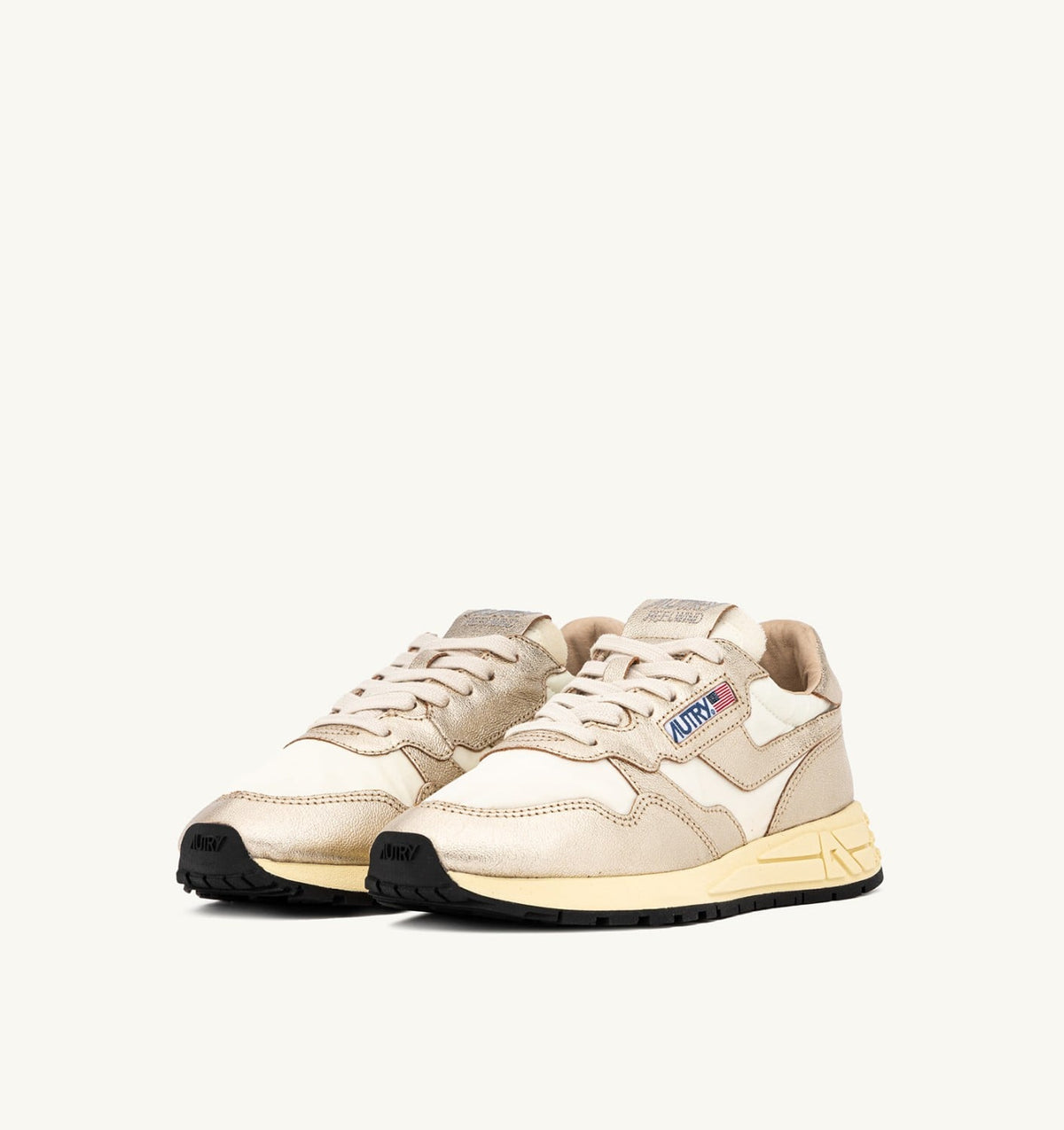 Woman REELWIND SNEAKERS IN GOLD- TONE NYLON AND METALIZED LEATHER