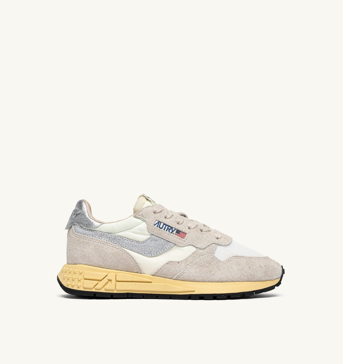Woman REELWIND SNEAKERS IN WHITE AND SILVER NYLON AND SUEDE