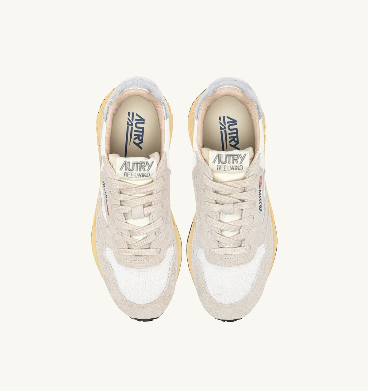 Woman REELWIND SNEAKERS IN WHITE AND SILVER NYLON AND SUEDE