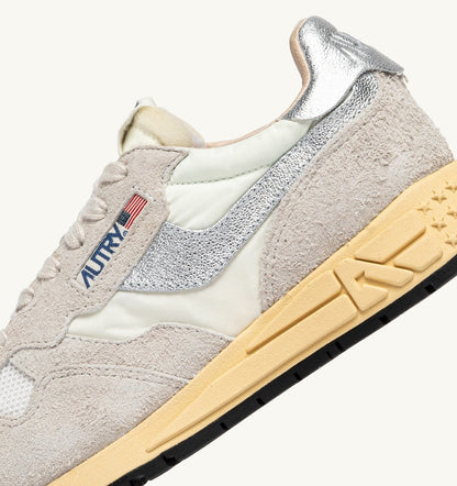 Woman REELWIND SNEAKERS IN WHITE AND SILVER NYLON AND SUEDE