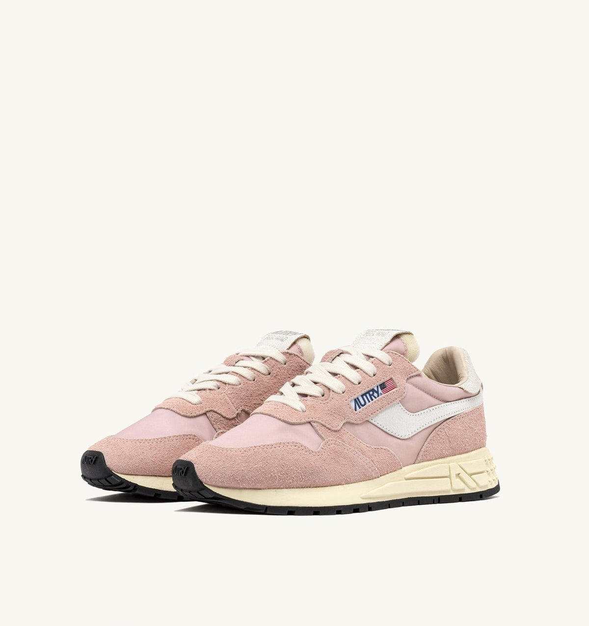Woman REELWIND LOW SNEAKERS IN WHITE AND POWDER PINK NYLON AND SUEDE