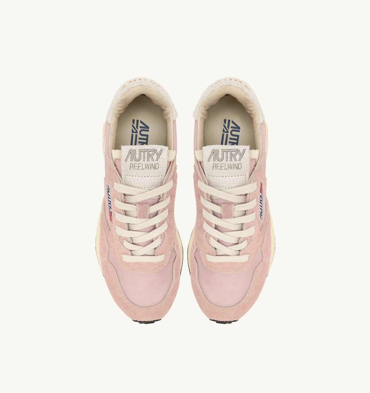 Woman REELWIND LOW SNEAKERS IN WHITE AND POWDER PINK NYLON AND SUEDE