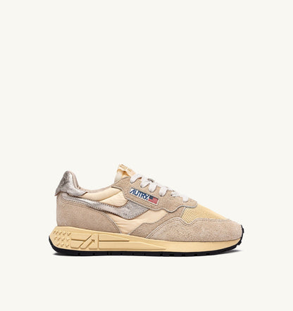 Woman REELWIND LOW SNEAKERS IN NYLON SUEDE AND LEATHER COLOR ECRU AND PLATINUM