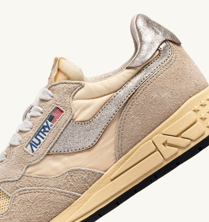 Woman REELWIND LOW SNEAKERS IN NYLON SUEDE AND LEATHER COLOR ECRU AND PLATINUM