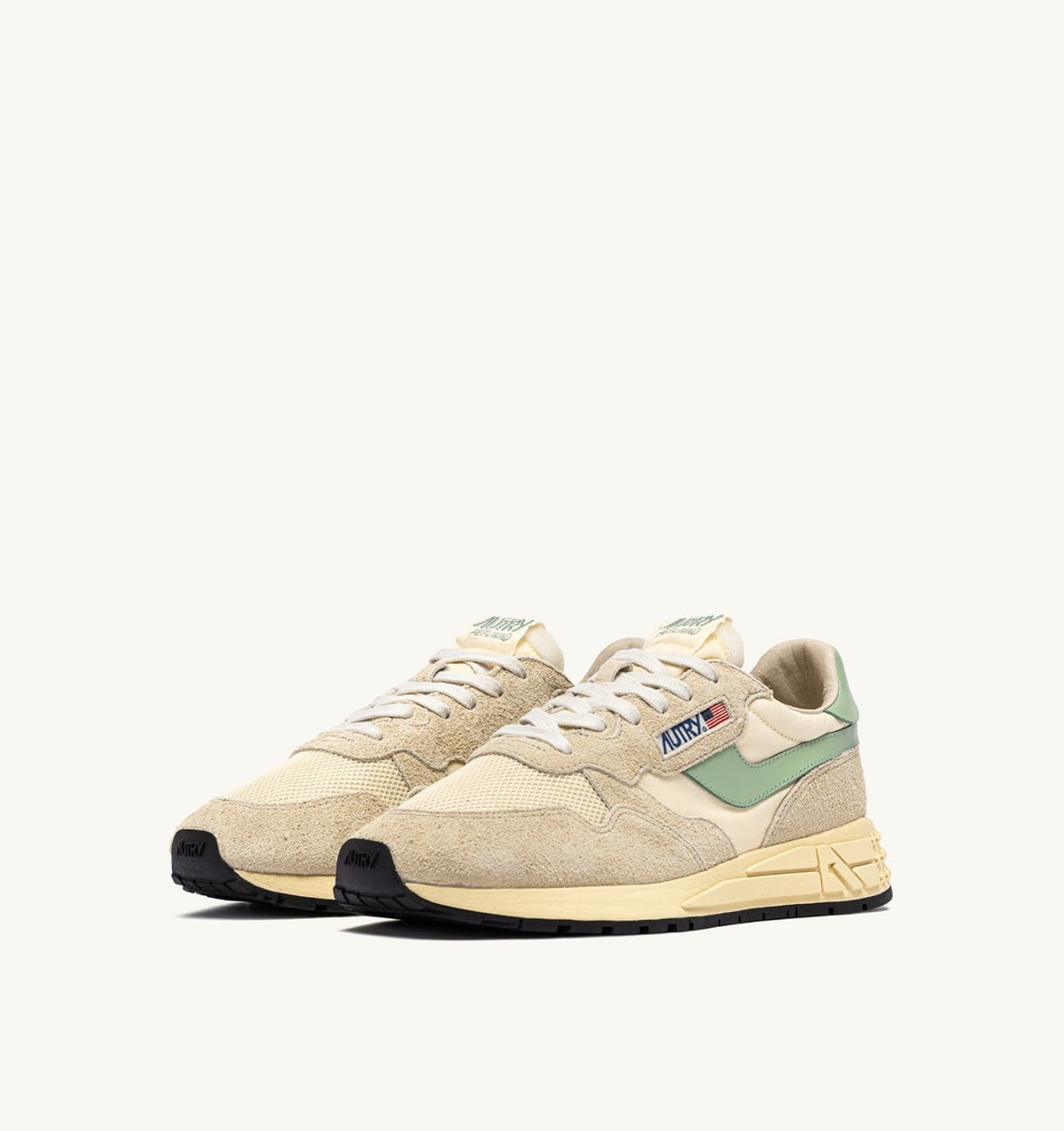Woman REELWIND LOW SNEAKERS IN ECRU AND RESEDA NYLON AND SUEDE