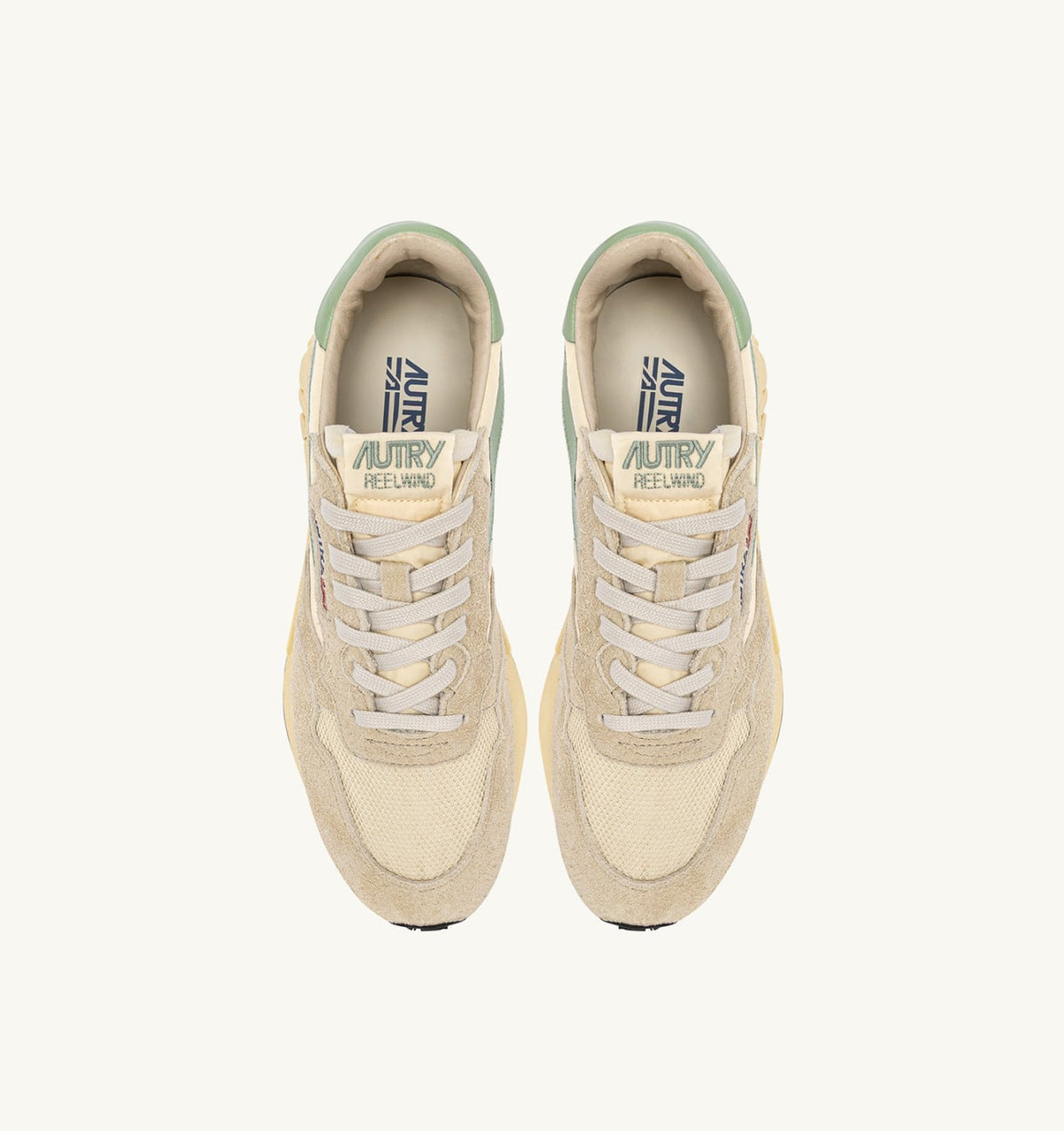 Woman REELWIND LOW SNEAKERS IN ECRU AND RESEDA NYLON AND SUEDE