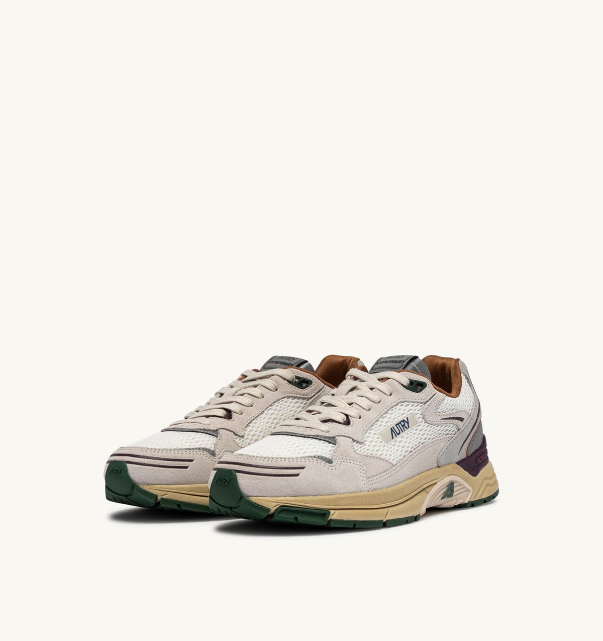 Woman HYPERWAY SNEAKERS IN FIG AND WHITE MESH AND SUEDE