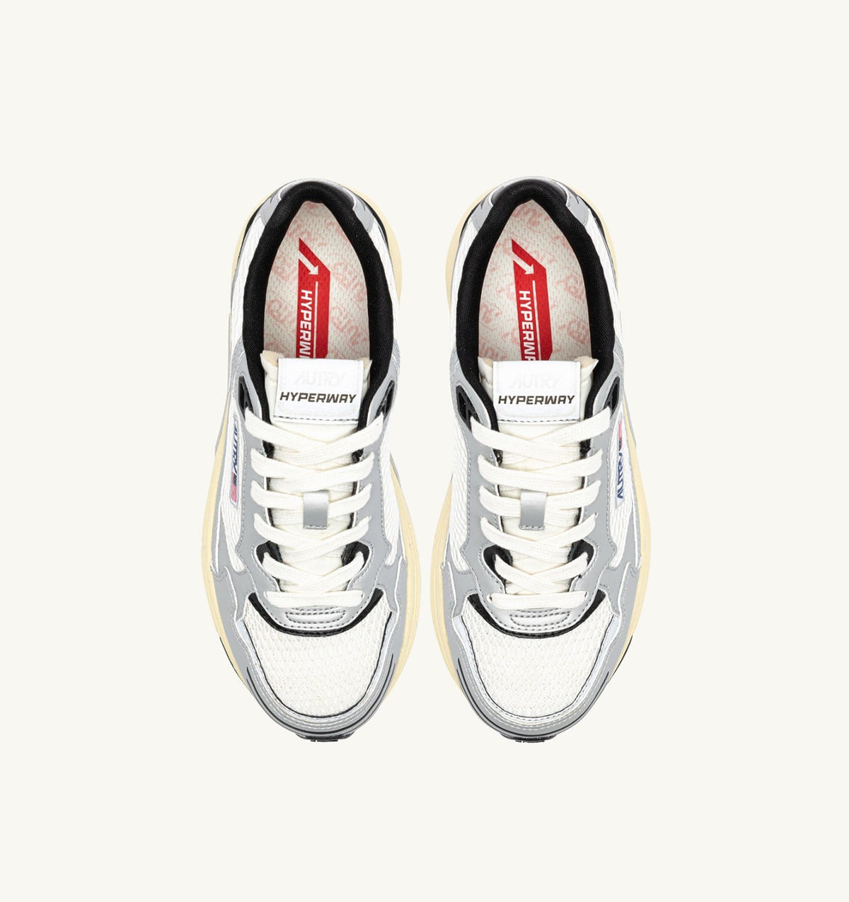 Woman HYPERWAY SNEAKERS IN WHITE SILVER AND BLACK SYNTHETIC LEATHER AND MESH