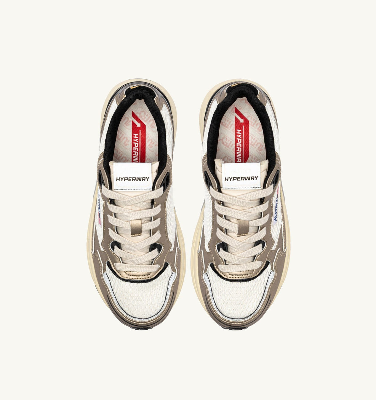 Woman HYPERWAY SNEAKERS IN WHISPER WHITE, PLATINUM AND BLACK SYNTHETIC LEATHER AND MESH