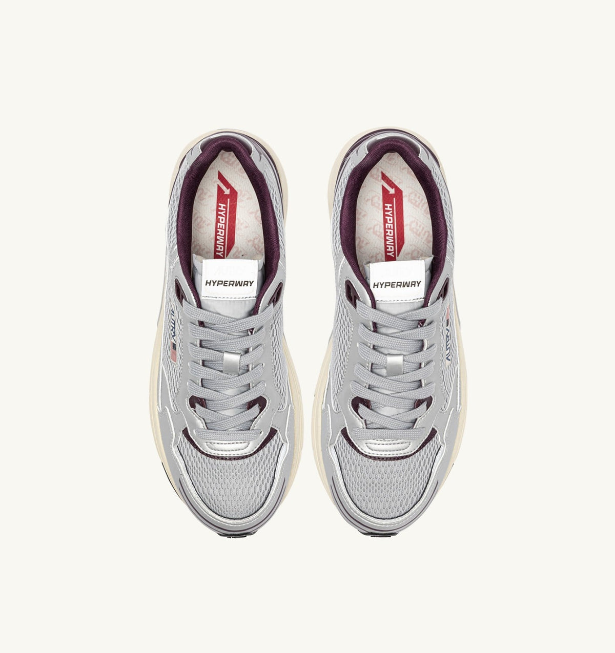 Woman HYPERWAY SNEAKERS IN SILVER, HARBOR MIST AND FIG SYNTHETIC LEATHER AND MESH