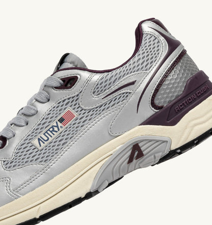 Woman HYPERWAY SNEAKERS IN SILVER, HARBOR MIST AND FIG SYNTHETIC LEATHER AND MESH