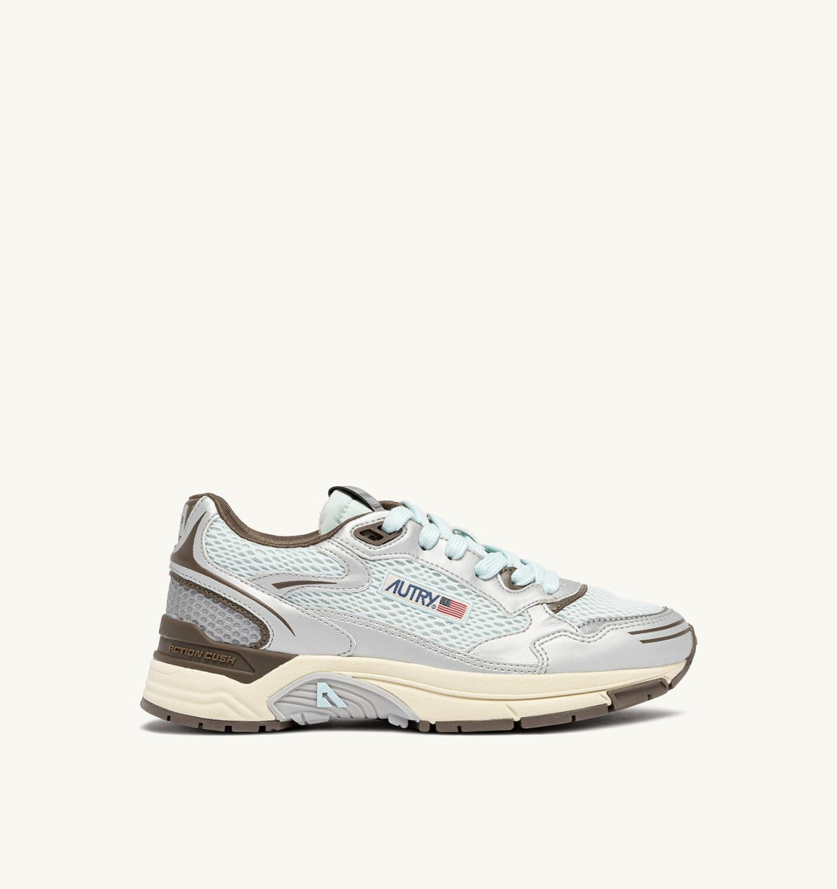 Woman HYPERWAY SNEAKERS IN SILVER, SPA BLUE AND CHOCOLATE CHIP SYNTHETIC LEATHER AND MESH