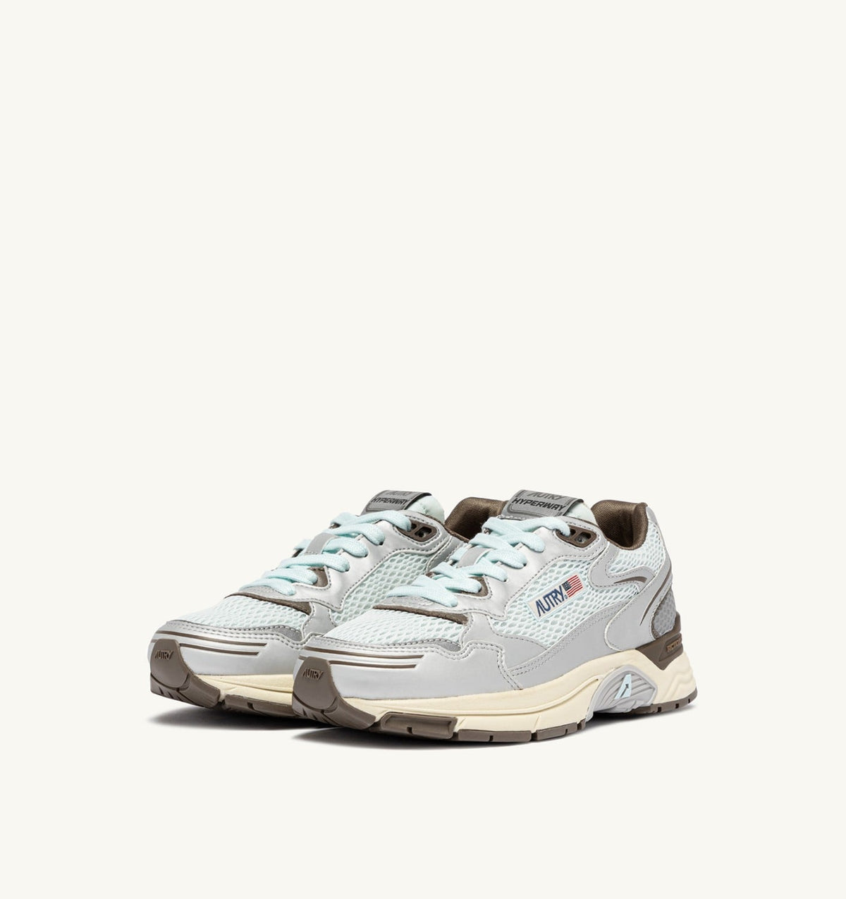 Woman HYPERWAY SNEAKERS IN SILVER, SPA BLUE AND CHOCOLATE CHIP SYNTHETIC LEATHER AND MESH