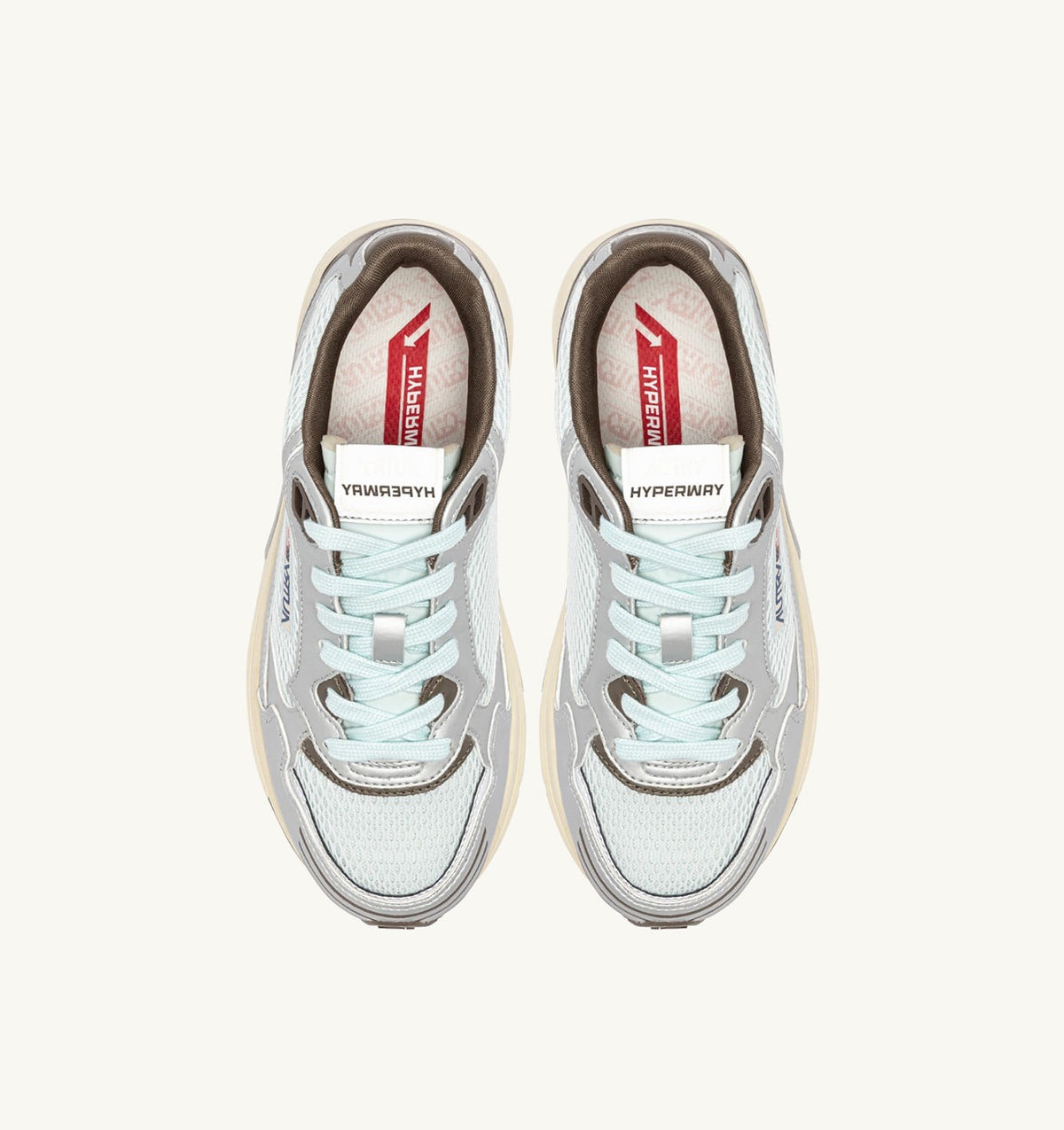 Woman HYPERWAY SNEAKERS IN SILVER, SPA BLUE AND CHOCOLATE CHIP SYNTHETIC LEATHER AND MESH