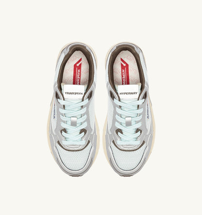Woman HYPERWAY SNEAKERS IN SILVER, SPA BLUE AND CHOCOLATE CHIP SYNTHETIC LEATHER AND MESH