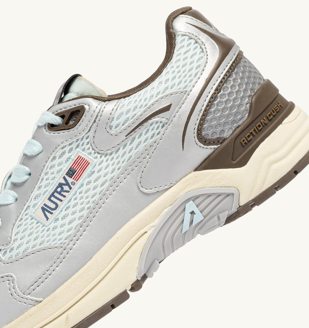 Woman HYPERWAY SNEAKERS IN SILVER, SPA BLUE AND CHOCOLATE CHIP SYNTHETIC LEATHER AND MESH
