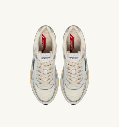 Woman HYPERWAY SNEAKERS IN WHITE AND GRAY LEATHER AND MESH