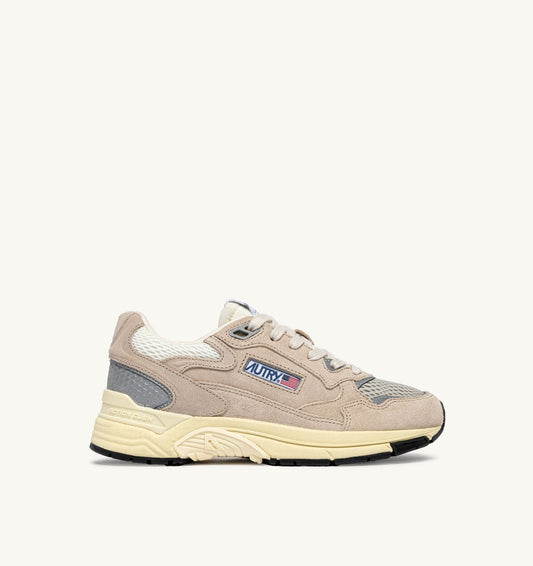 Woman HYPERWAY SNEAKERS IN SAND BROWN AND SILVER-TONE SUEDE AND MESH