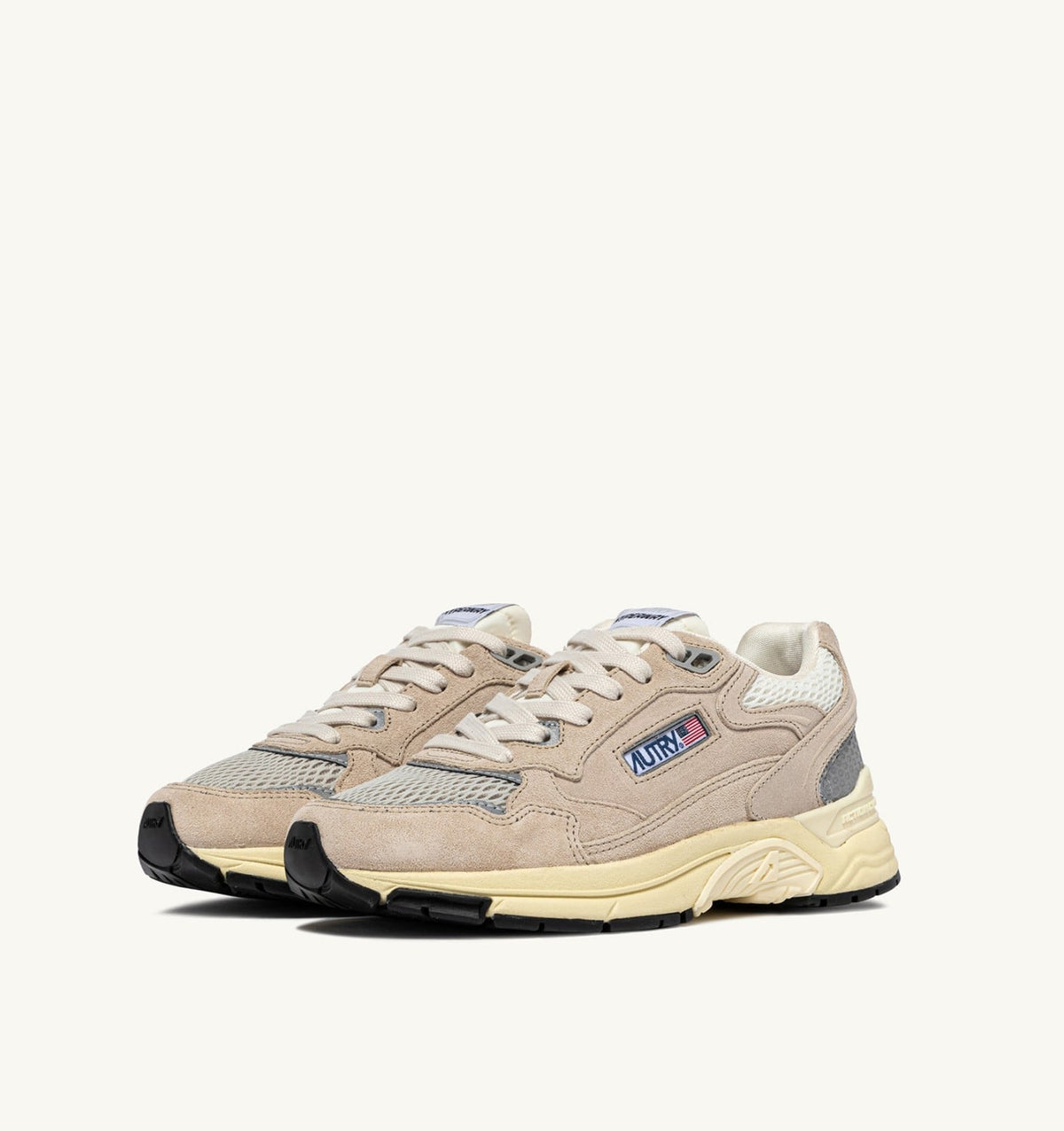 Woman HYPERWAY SNEAKERS IN SAND BROWN AND SILVER-TONE SUEDE AND MESH