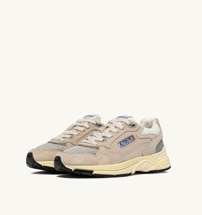 Woman HYPERWAY SNEAKERS IN SAND BROWN AND SILVER-TONE SUEDE AND MESH