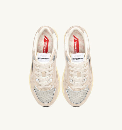 Woman HYPERWAY SNEAKERS IN SAND BROWN AND SILVER-TONE SUEDE AND MESH
